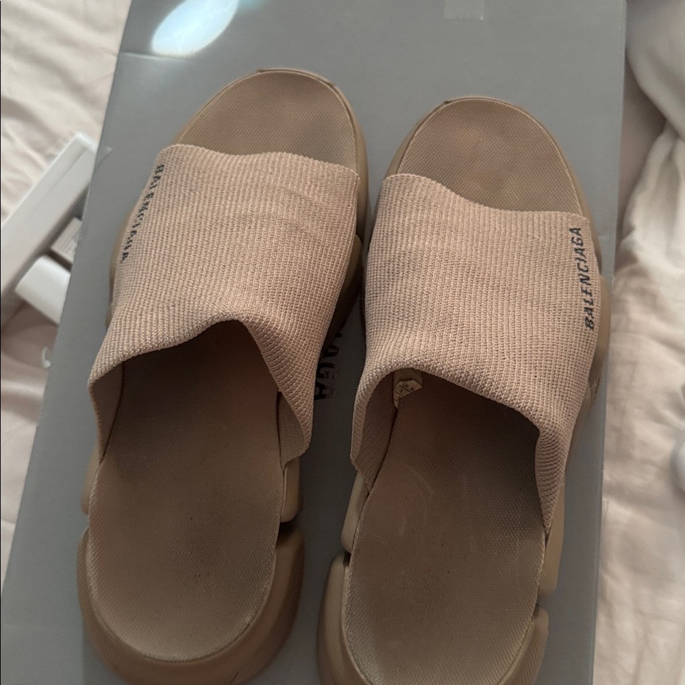Balenciaga Taupe Slide Sandals